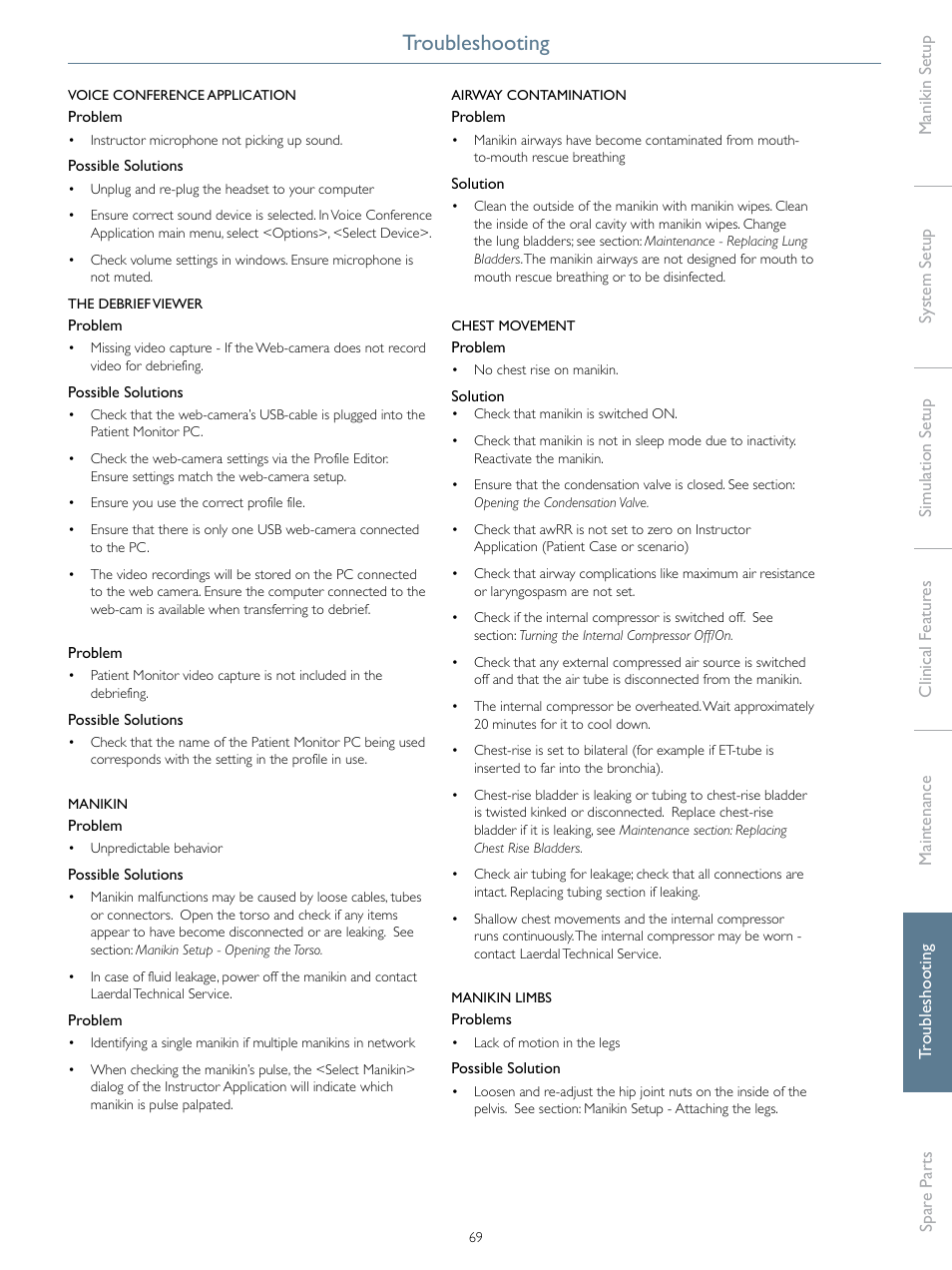Troubleshooting | Laerdal SimMan Essential User Manual | Page 69 / 76