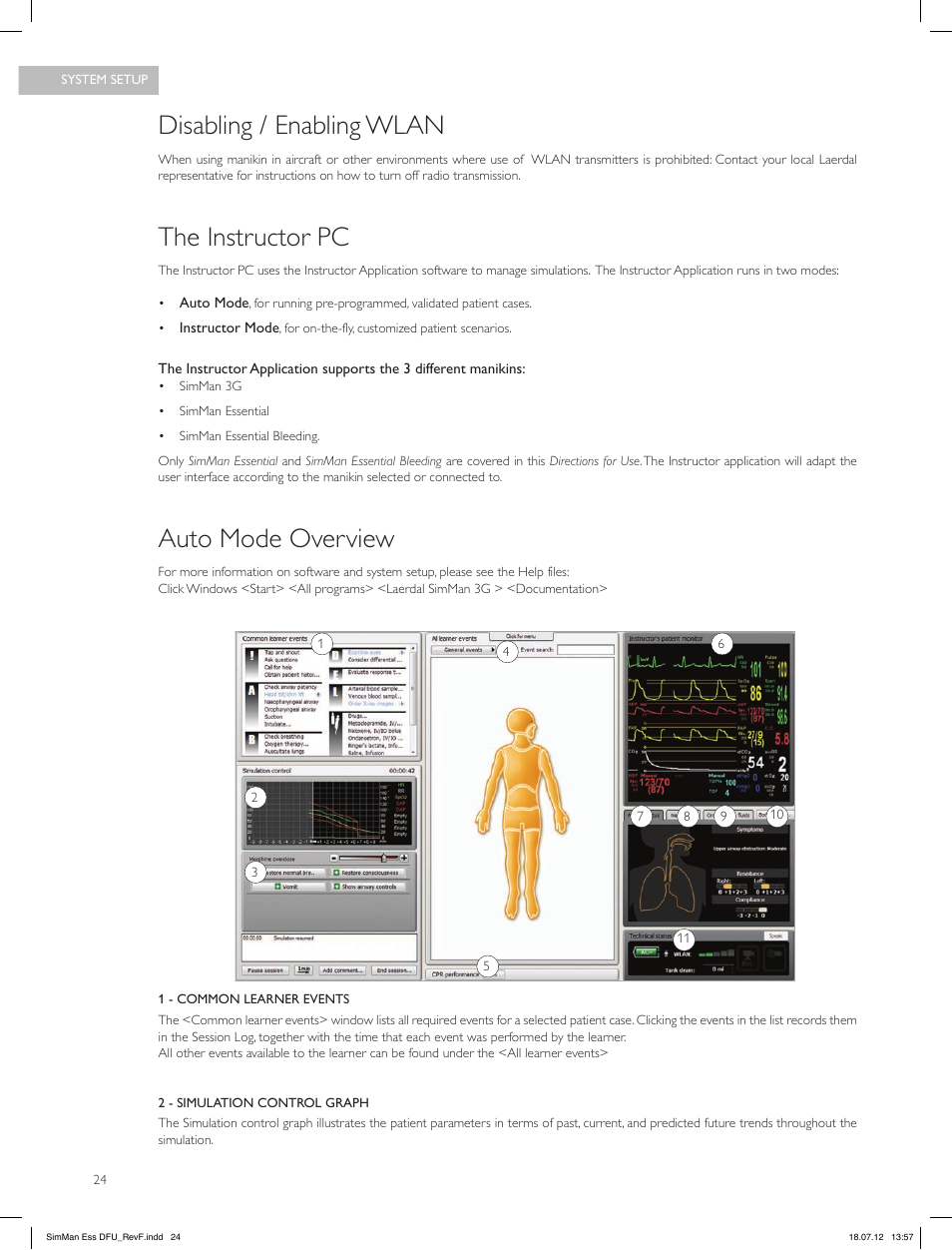 Disabling / enabling wlan, The instructor pc, Auto mode overview | Laerdal SimMan Essential User Manual | Page 24 / 84