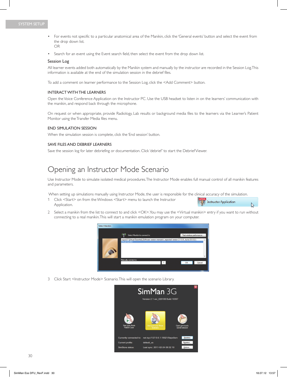 Opening an instructor mode scenario | Laerdal SimMan Essential User Manual | Page 30 / 84