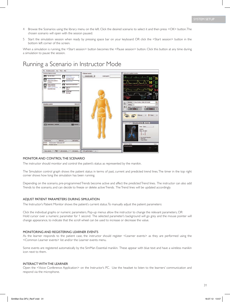 Running a scenario in instructor mode | Laerdal SimMan Essential User Manual | Page 31 / 84