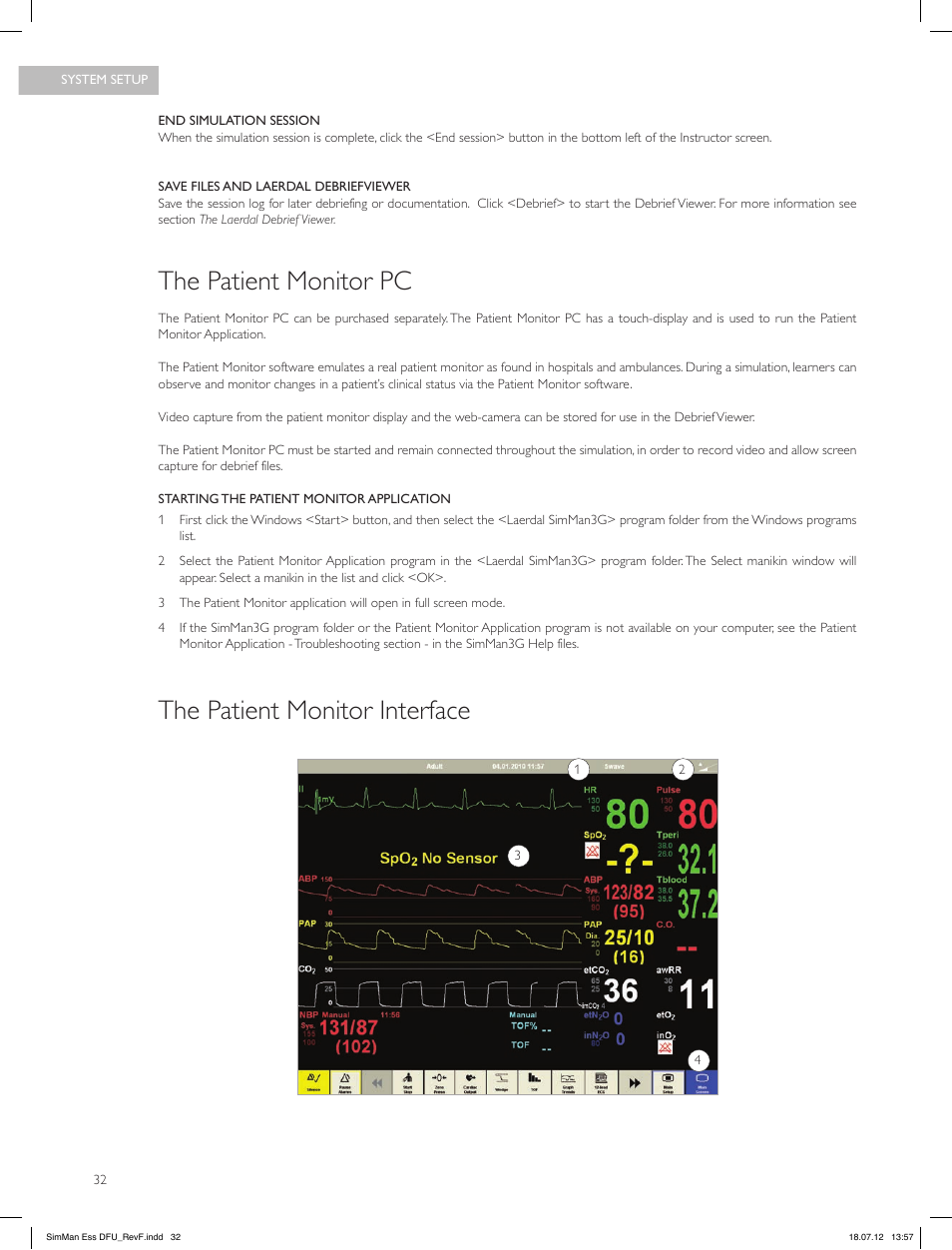 The patient monitor pc, The patient monitor interface | Laerdal SimMan Essential User Manual | Page 32 / 84