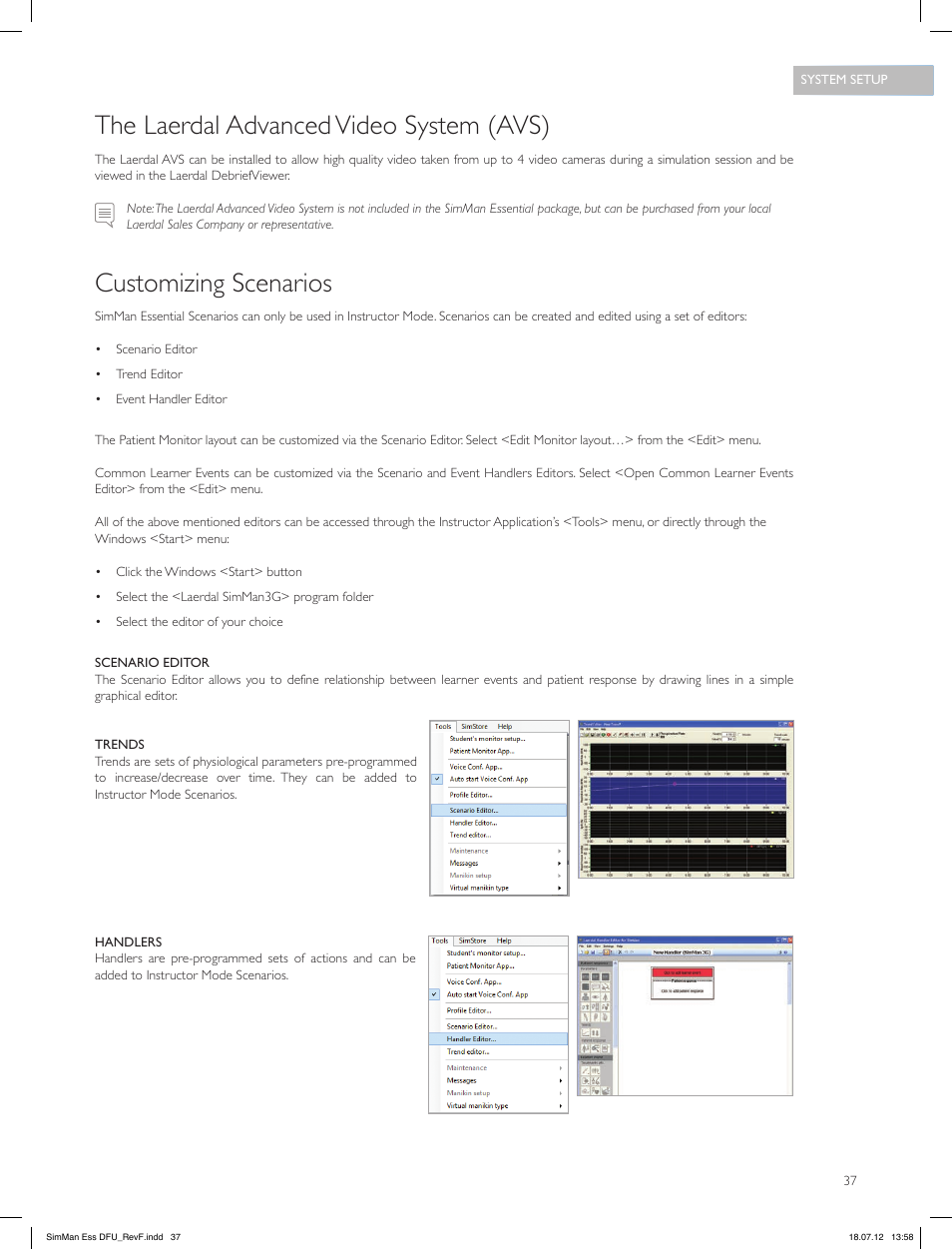 The laerdal advanced video system (avs), Customizing scenarios | Laerdal SimMan Essential User Manual | Page 37 / 84