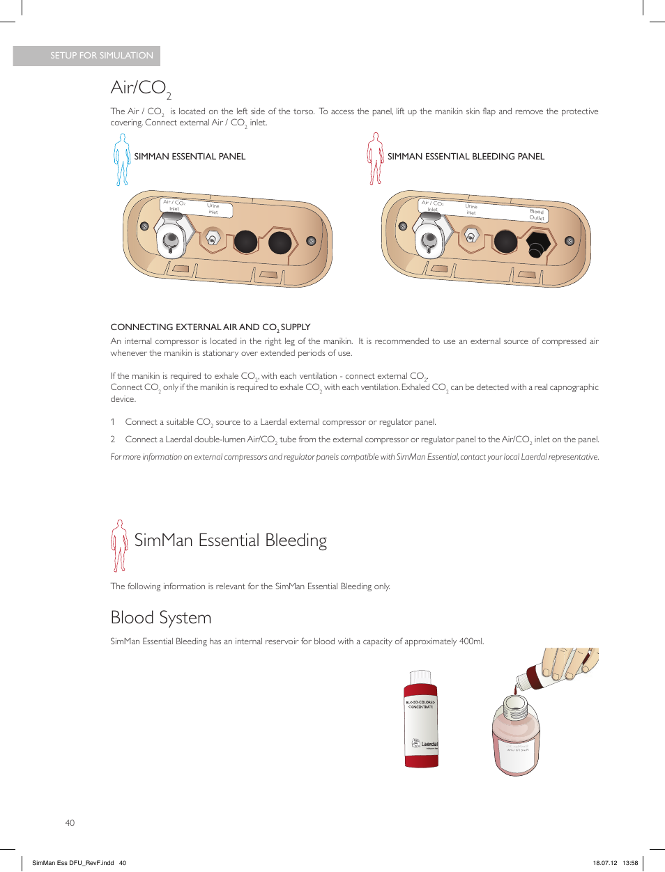 Air/co, Simman essential bleeding, Blood system | Laerdal SimMan Essential User Manual | Page 40 / 84