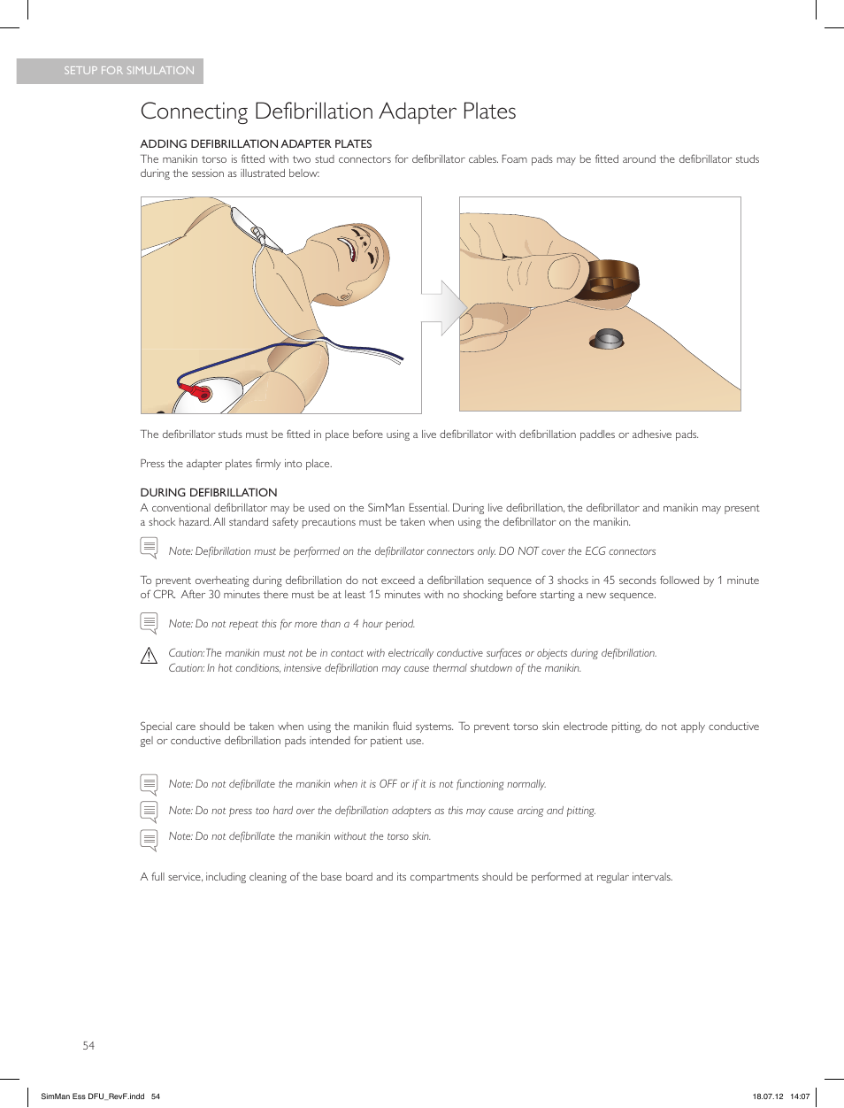 Connecting defibrillation adapter plates | Laerdal SimMan Essential User Manual | Page 54 / 84