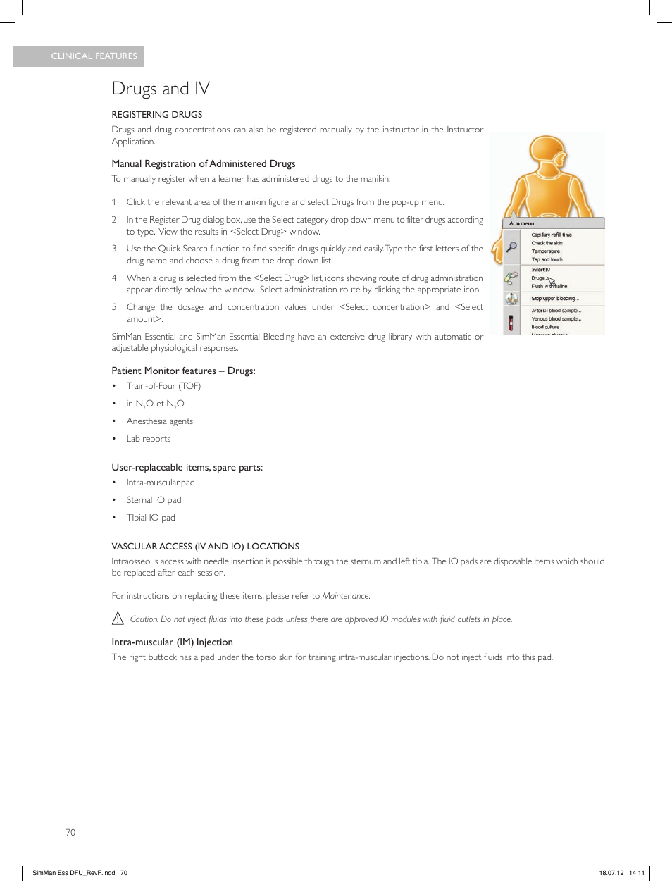Drugs and iv | Laerdal SimMan Essential User Manual | Page 70 / 84