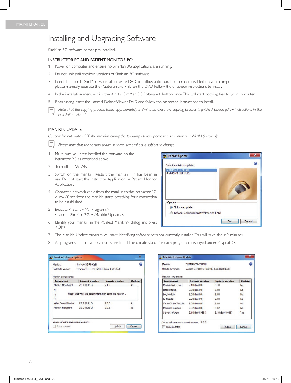 Installing and upgrading software | Laerdal SimMan Essential User Manual | Page 72 / 84