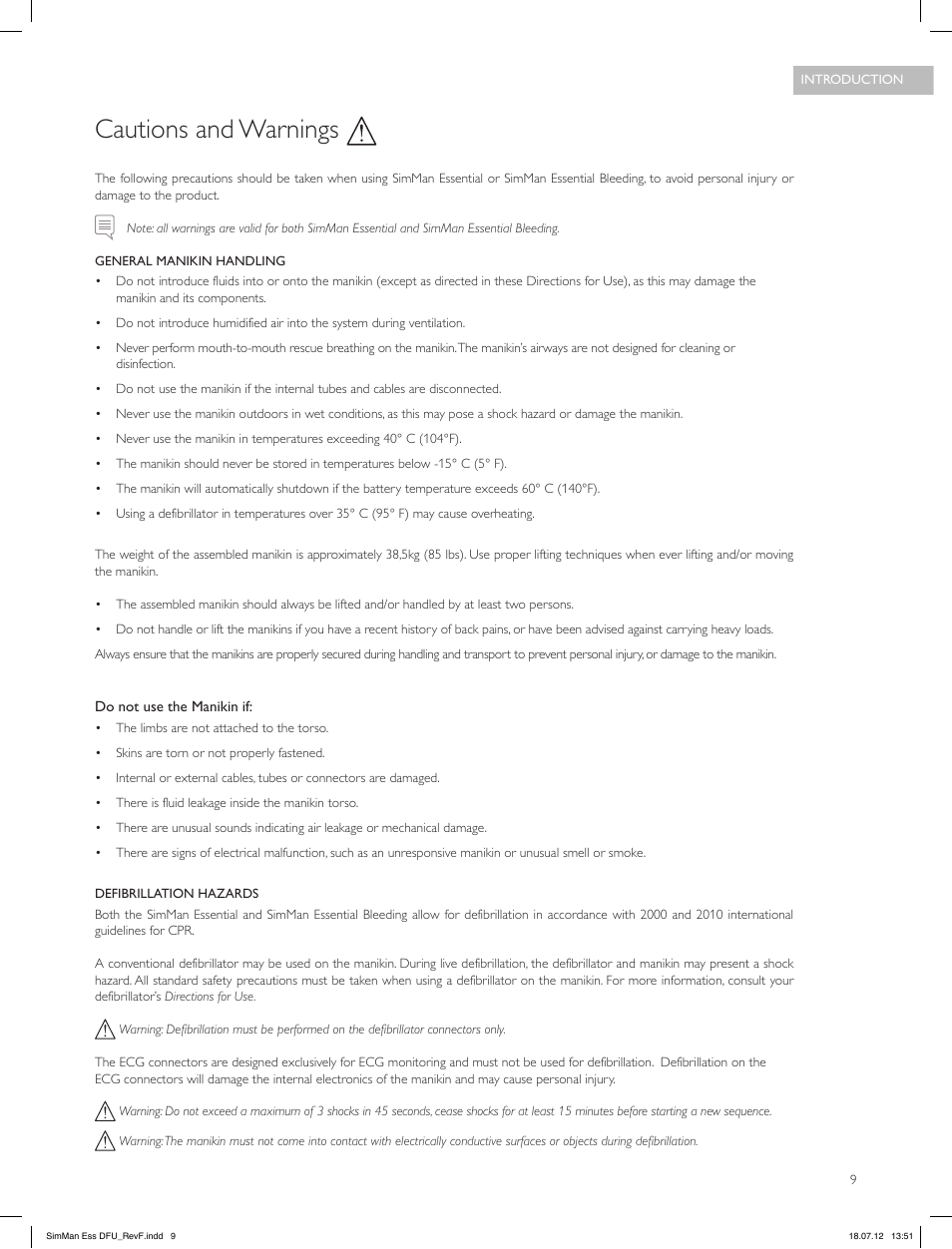 Cautions and warnings | Laerdal SimMan Essential User Manual | Page 9 / 84