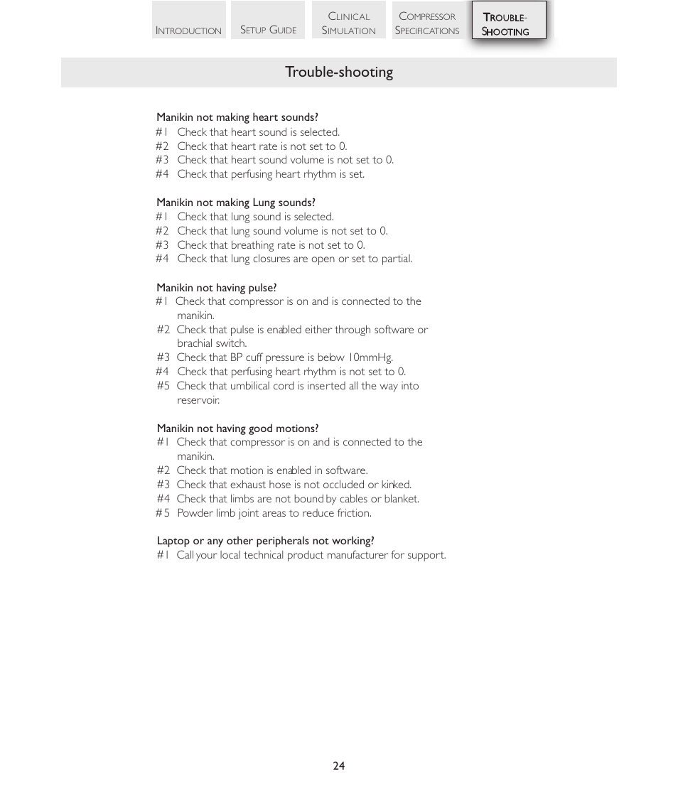 Trouble-shooting | Laerdal SimNewB Advanced User Manual | Page 26 / 28