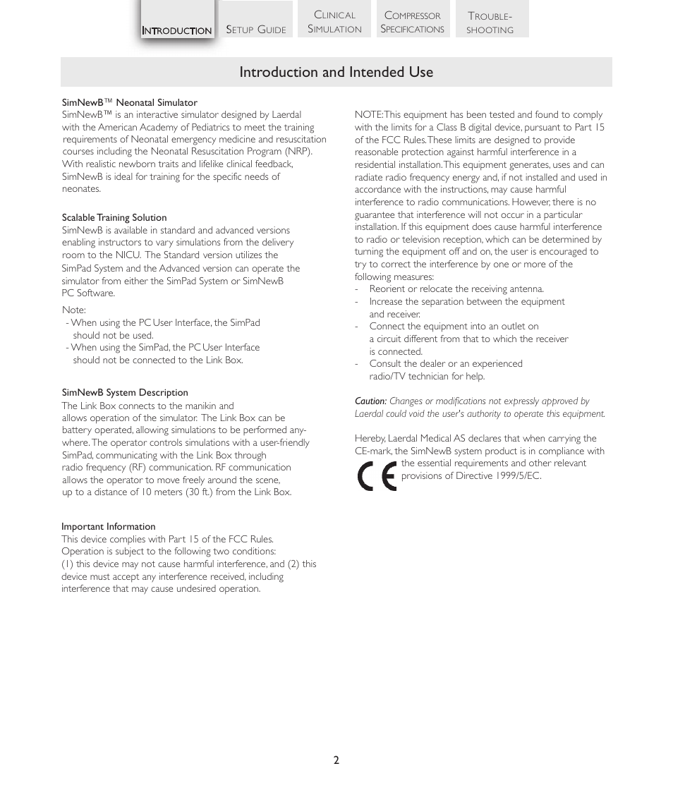 Introduction and intended use | Laerdal SimNewB Advanced User Manual | Page 4 / 28