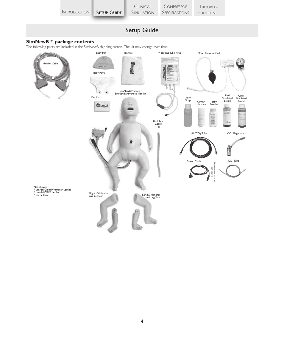 Setup guide, Simnewb ™ package contents | Laerdal SimNewB Advanced User Manual | Page 6 / 28