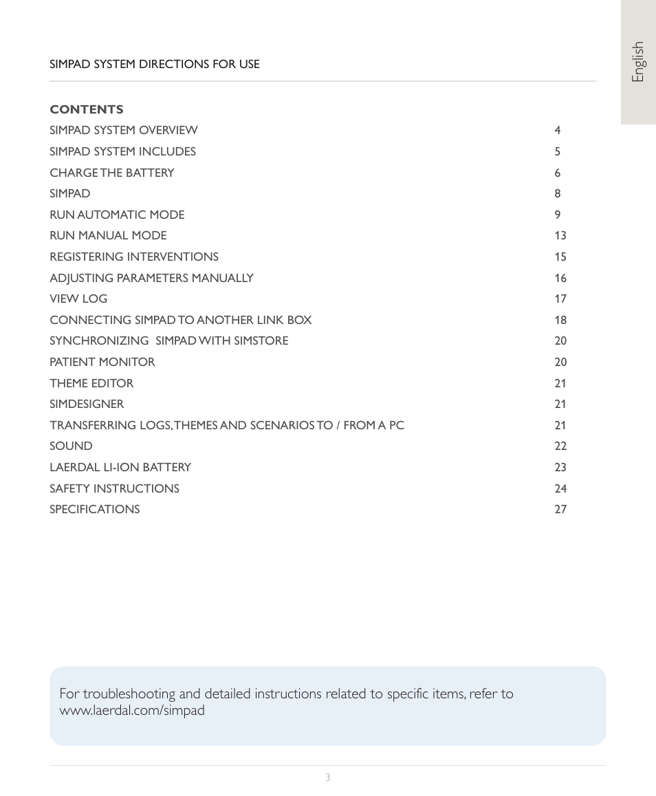 English | Laerdal SimPad User Manual | Page 3 / 36