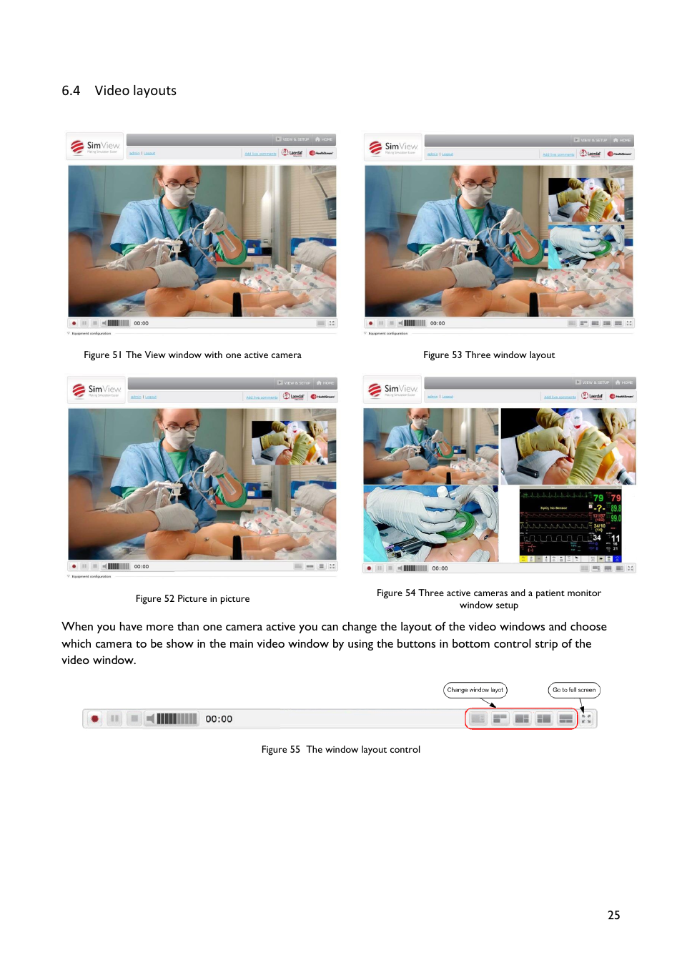 Video layouts, Video layouts 6.4 | Laerdal SimView User Manual | Page 25 / 48