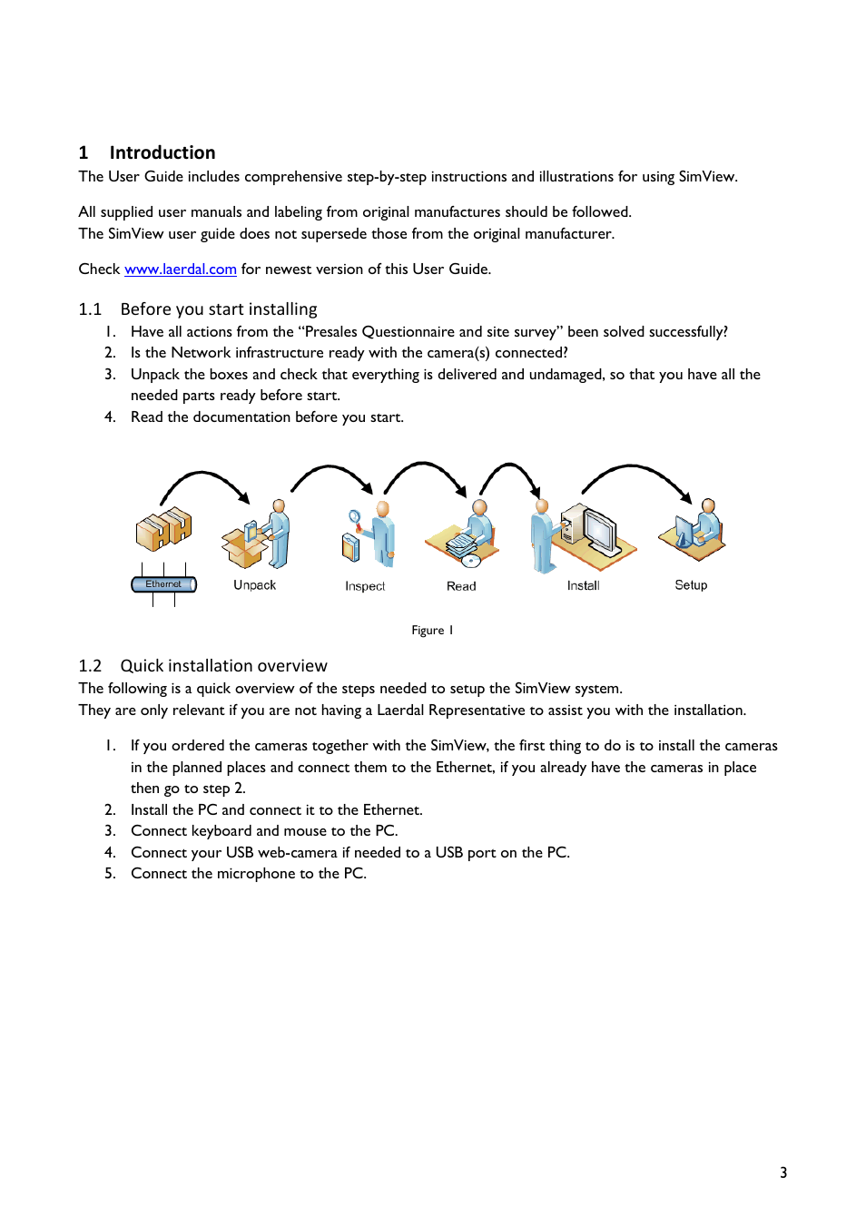 Introduction, Before you start installing, Quick installation overview | 1 introduction | Laerdal SimView User Manual | Page 3 / 48