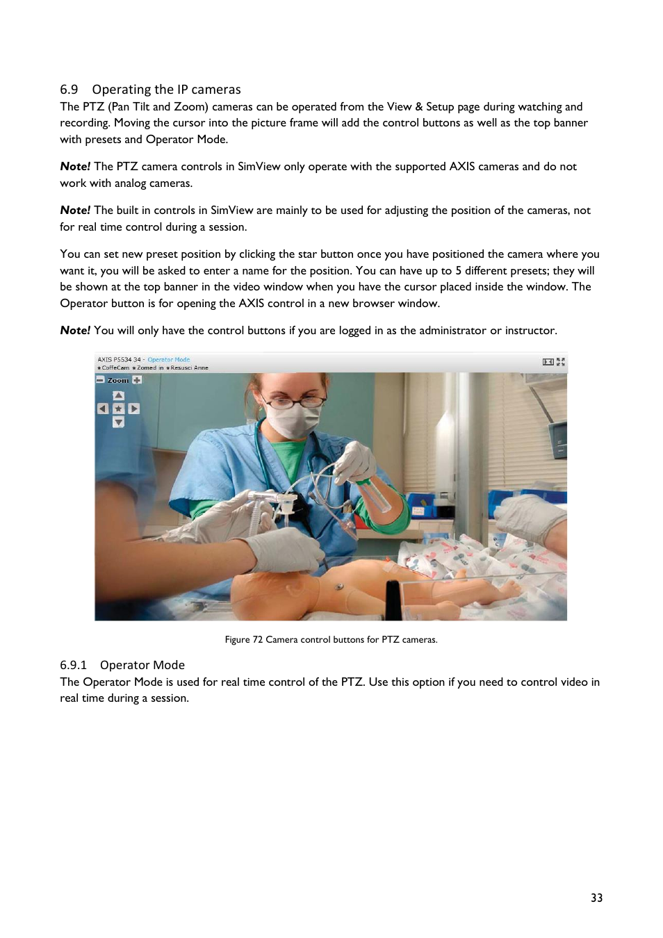 Operating the ip cameras | Laerdal SimView User Manual | Page 33 / 48