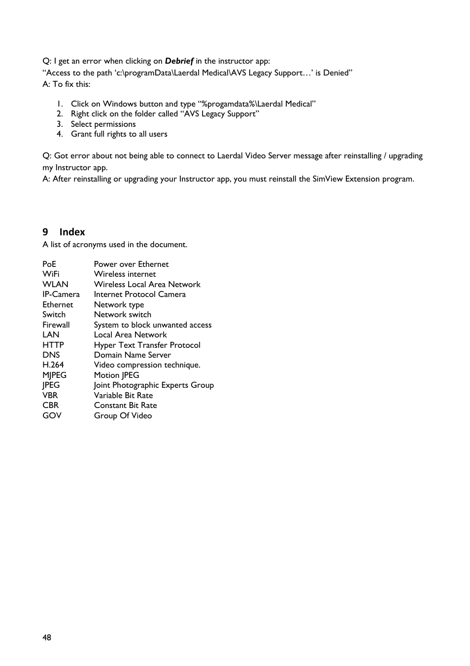 Index, 9 index | Laerdal SimView User Manual | Page 48 / 48