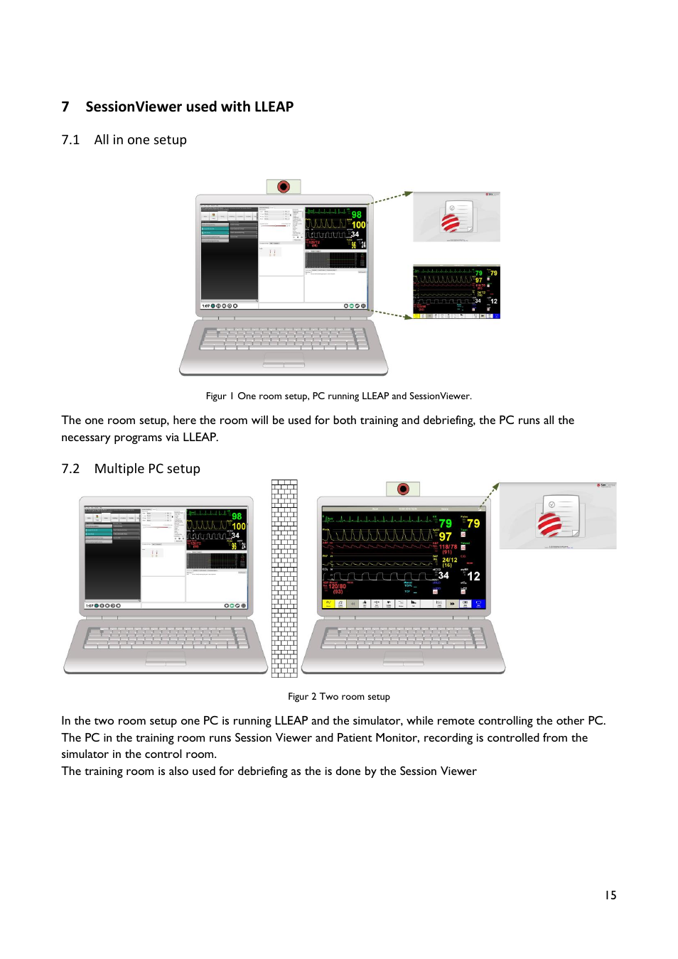 Sessionviewer used with lleap, All in one setup, Multiple pc setup | 7 sessionviewer used with lleap | Laerdal SimView User Manual | Page 15 / 21