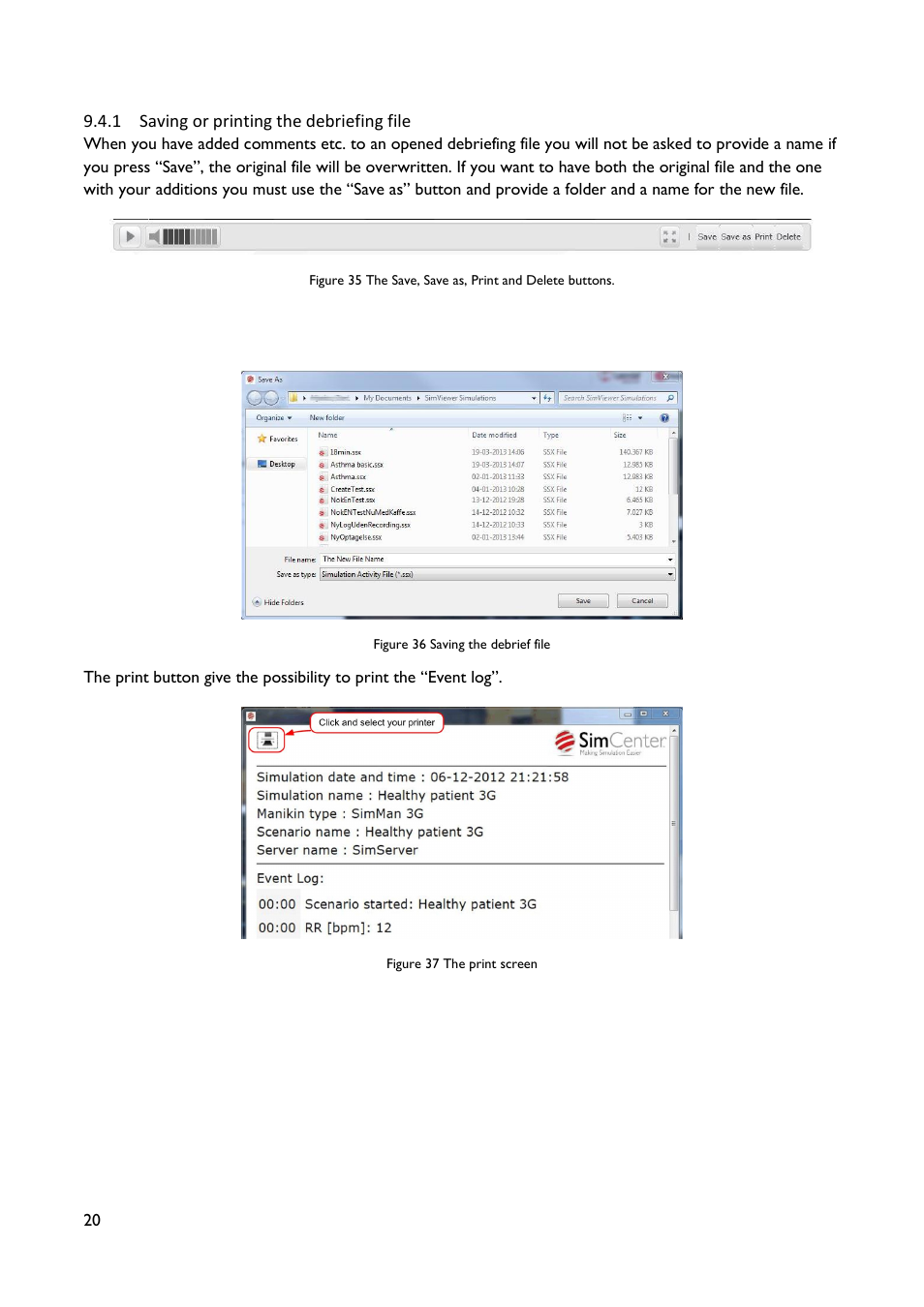 1 saving or printing the debriefing file | Laerdal SimView User Manual | Page 20 / 21