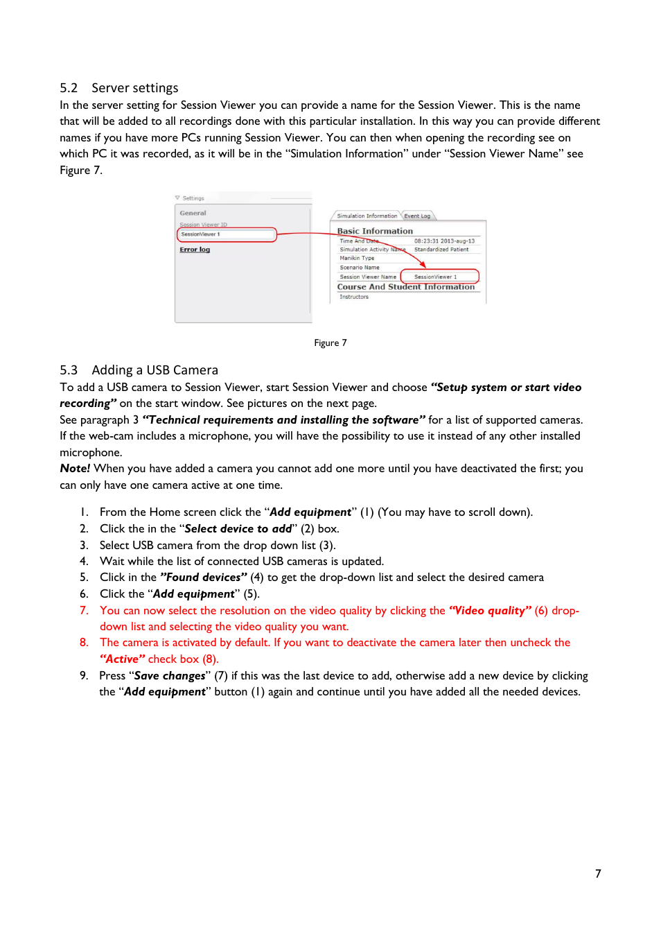 Server settings, Adding a usb camera | Laerdal SimView User Manual | Page 7 / 21