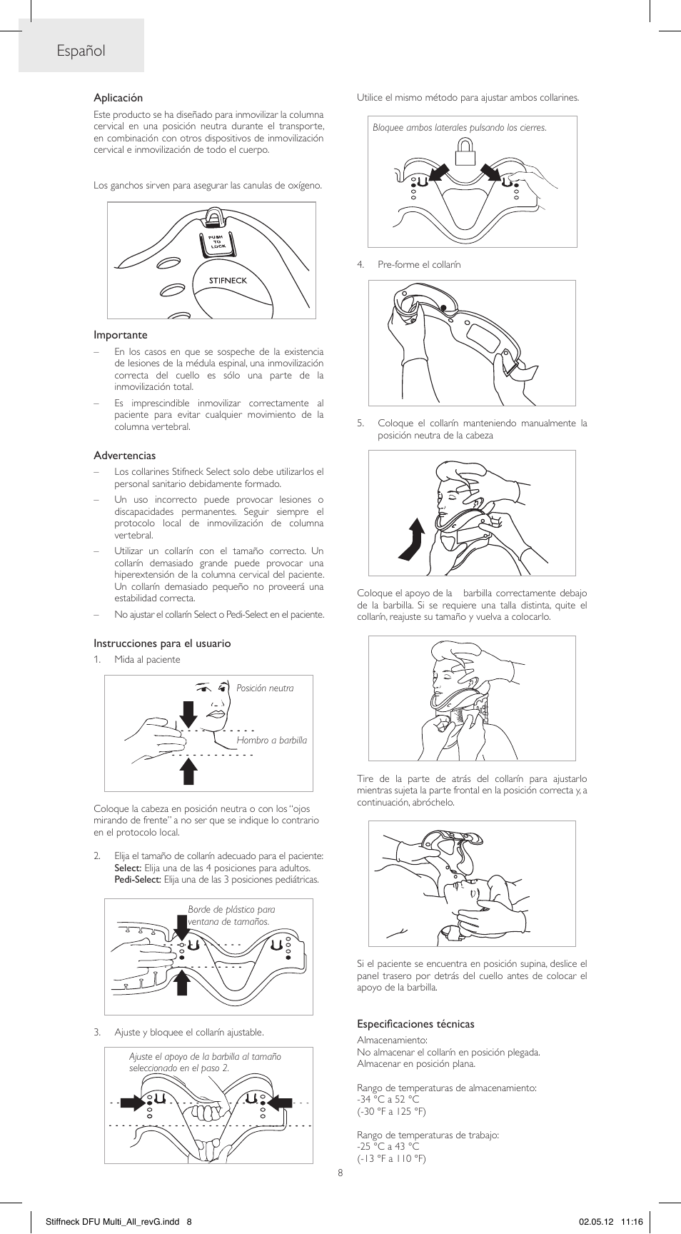 Español | Laerdal Stifneck Select Collars User Manual | Page 8 / 24