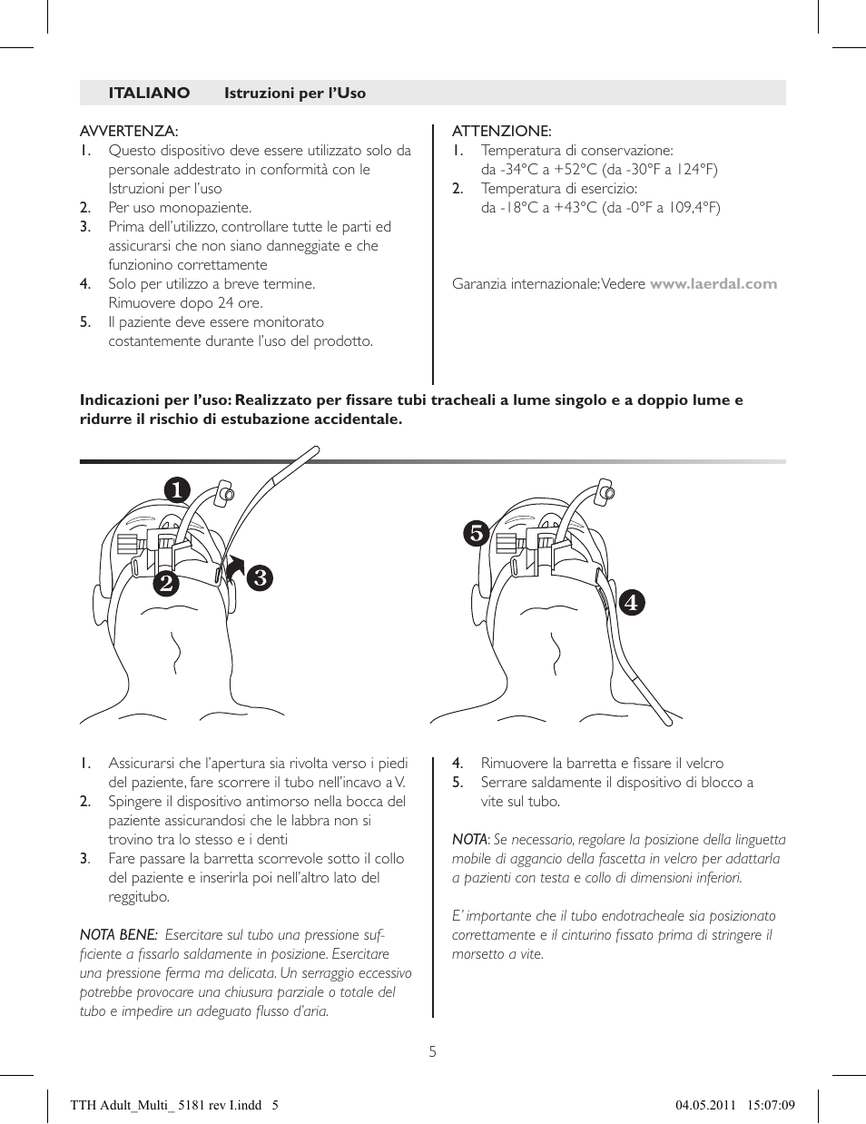 Directions for use, thomas tube holder | Laerdal Thomas Tube Holder User Manual | Page 5 / 20