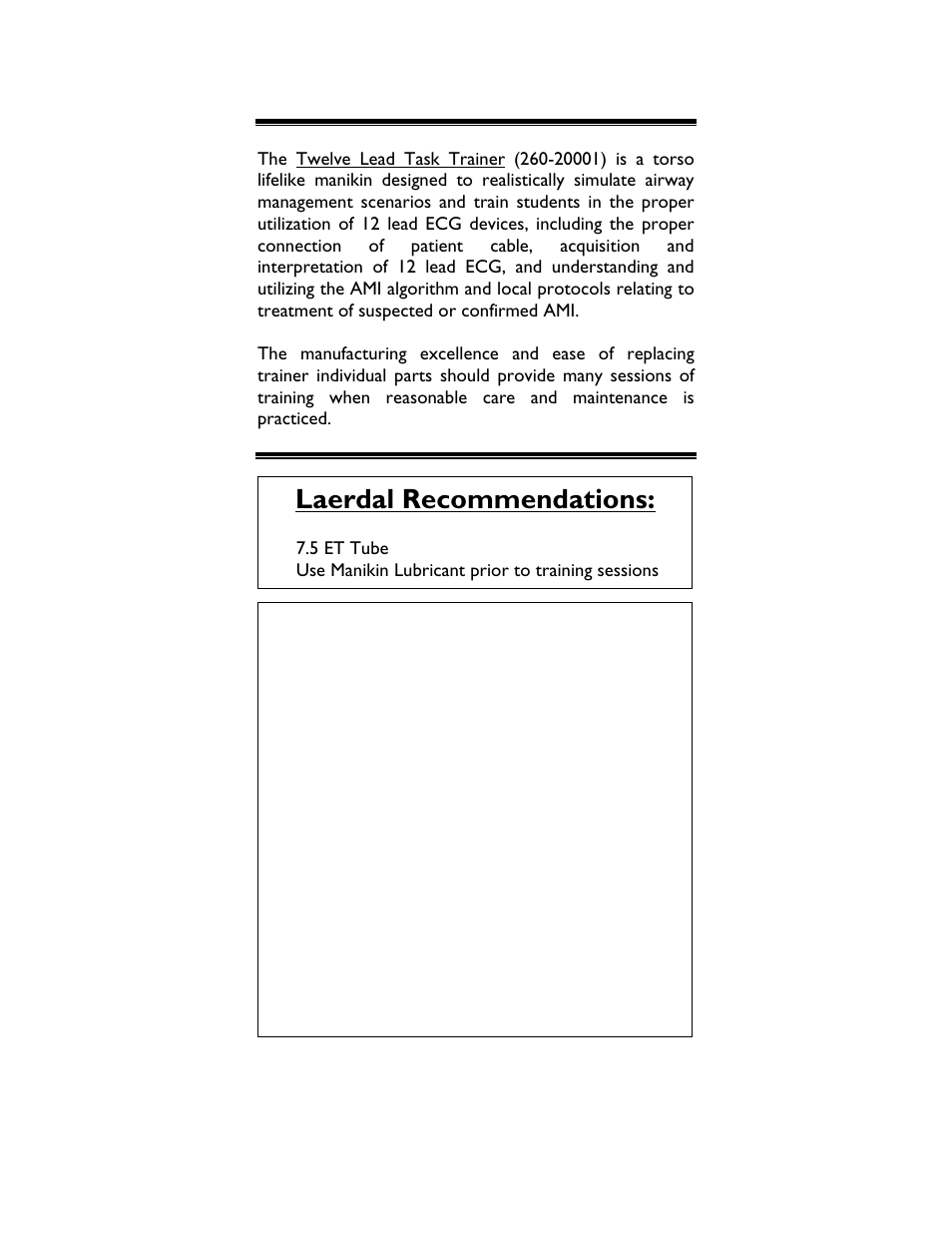 Items included, Laerdal recommendations | Laerdal Twelve Lead Task Trainer User Manual | Page 4 / 16