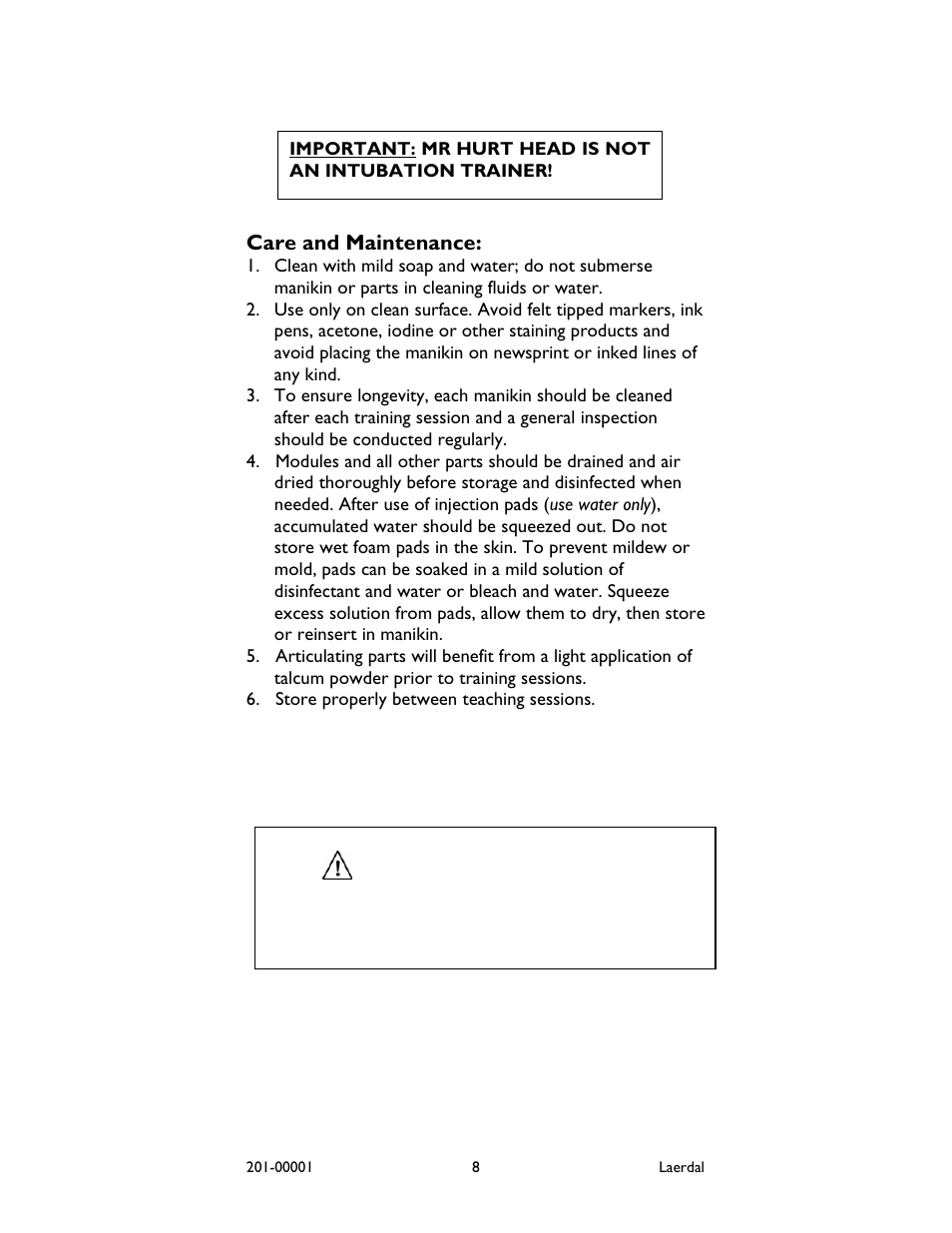 Care and maintenance | Laerdal Ultimate Hurt User Manual | Page 8 / 12