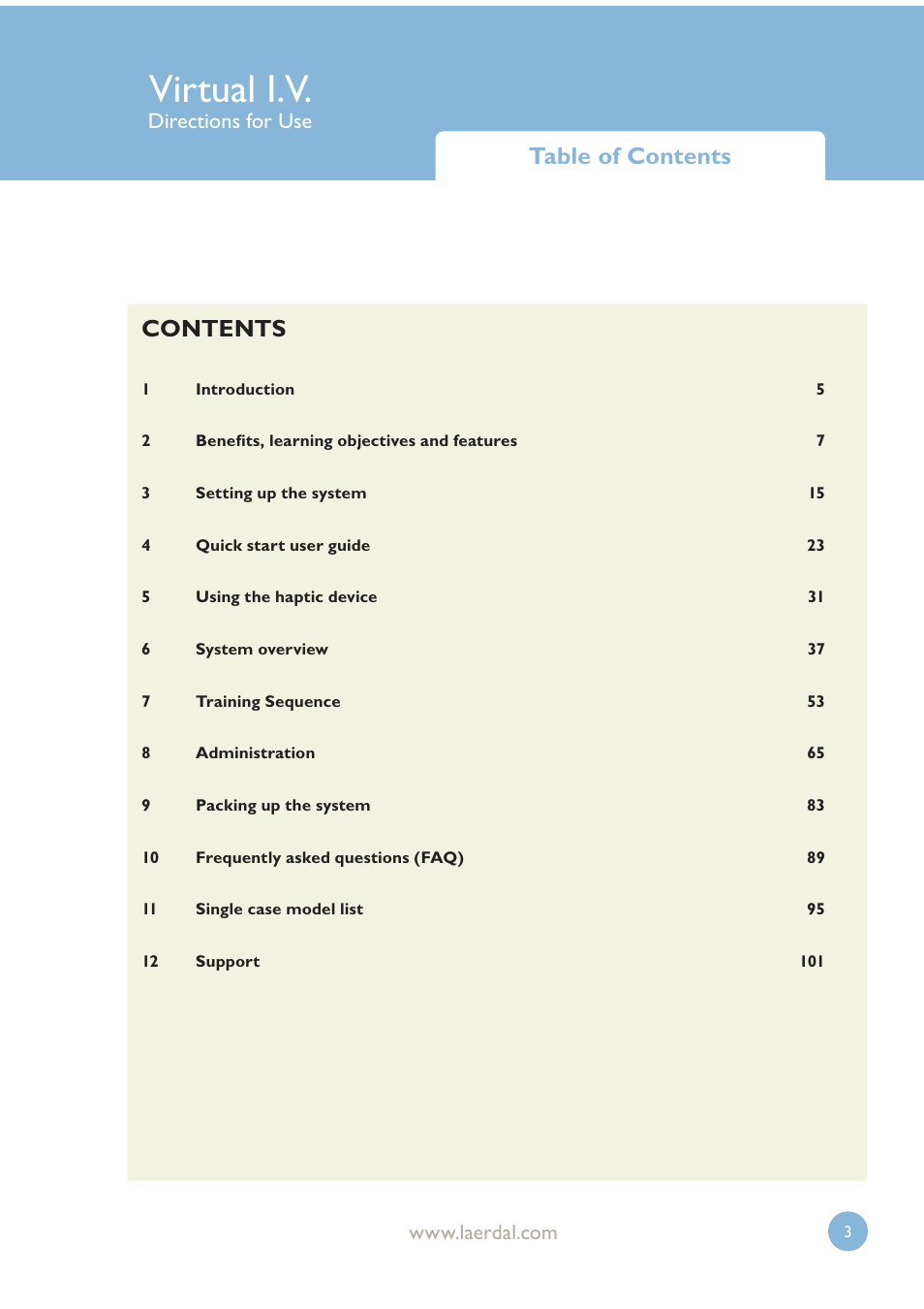 Laerdal Virtual IV User Manual | Page 3 / 103