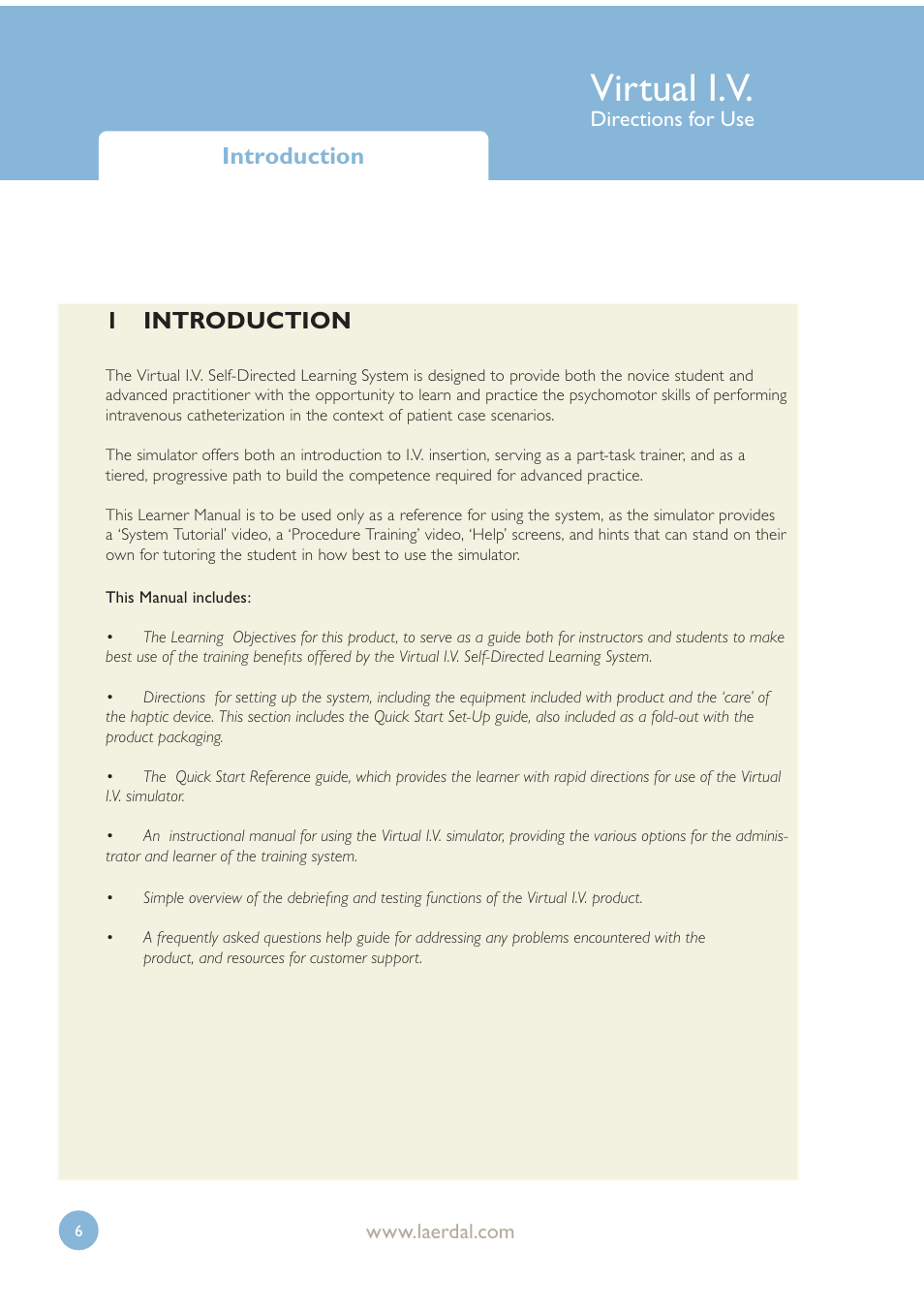 Virtual i.v, 1 introduction, Introduction | Laerdal Virtual IV User Manual | Page 6 / 103