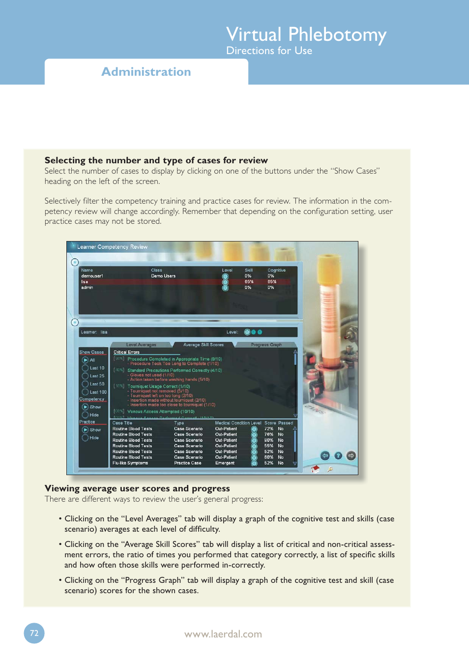 Virtual phlebotomy, Administration | Laerdal Virtual Phlebotomy User Manual | Page 72 / 100