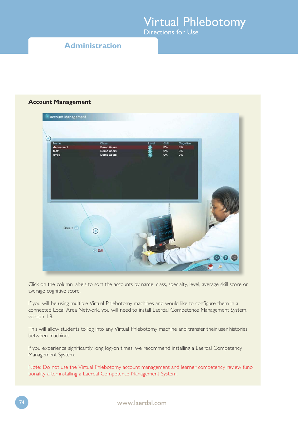 Virtual phlebotomy, Administration | Laerdal Virtual Phlebotomy User Manual | Page 74 / 100