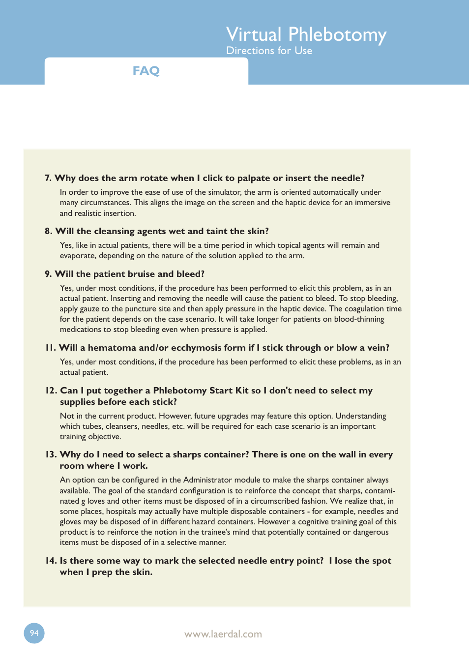 Virtual phlebotomy | Laerdal Virtual Phlebotomy User Manual | Page 94 / 100