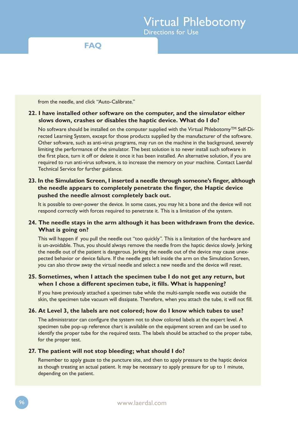 Virtual phlebotomy | Laerdal Virtual Phlebotomy User Manual | Page 96 / 100