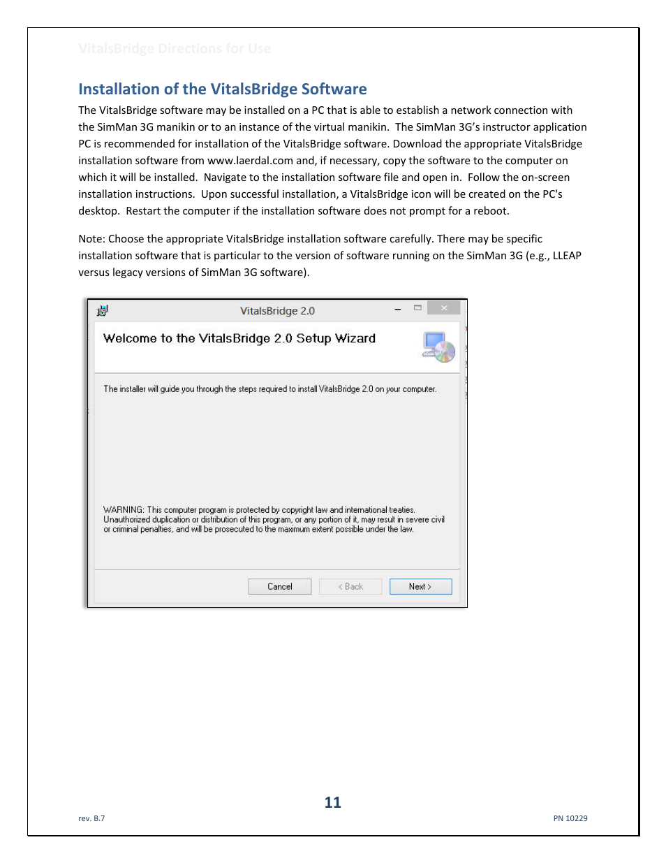 Installation of the vitalsbridge software | Laerdal VitalsBridge User Manual | Page 12 / 39
