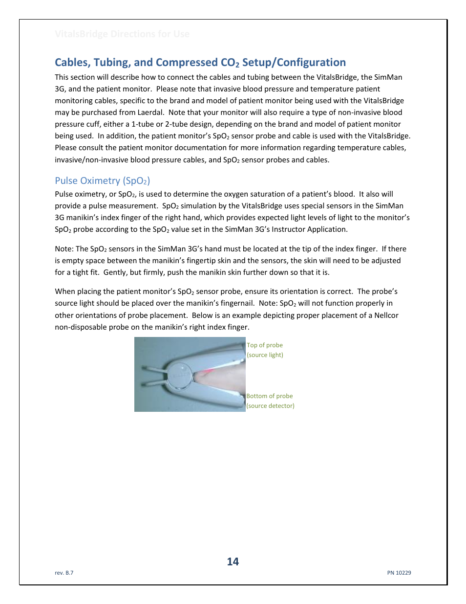 Pulse oximetry (spo, Cables, tubing, and compressed co, Setup/configuration | Vitalsbridge directions for use | Laerdal VitalsBridge User Manual | Page 15 / 39