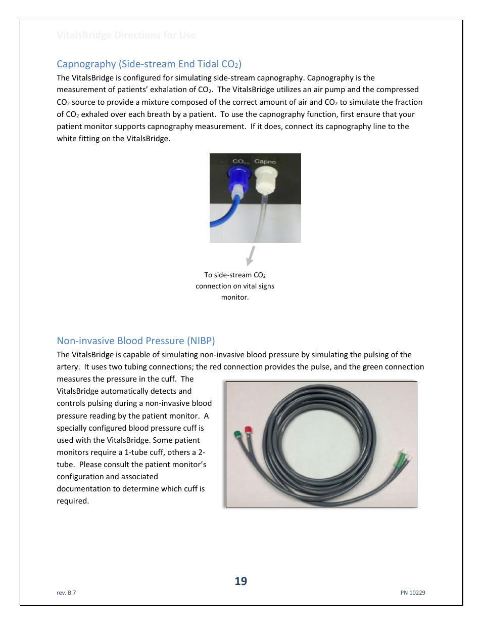 Capnography (side-stream end tidal co, Non-invasive blood pressure (nibp), Vitalsbridge directions for use | Laerdal VitalsBridge User Manual | Page 20 / 39