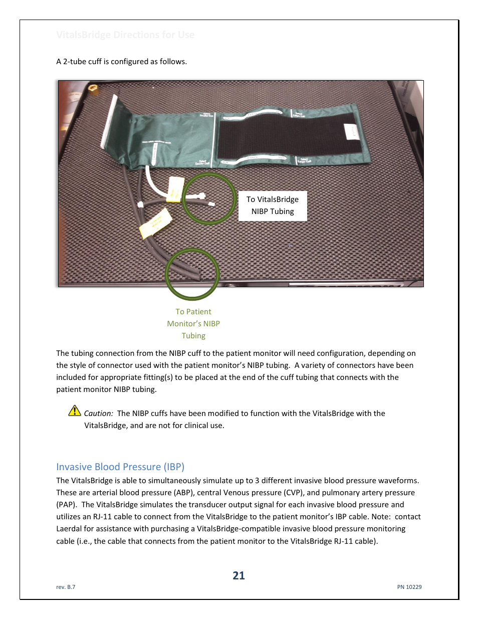 Invasive blood pressure (ibp), Vitalsbridge directions for use | Laerdal VitalsBridge User Manual | Page 22 / 39