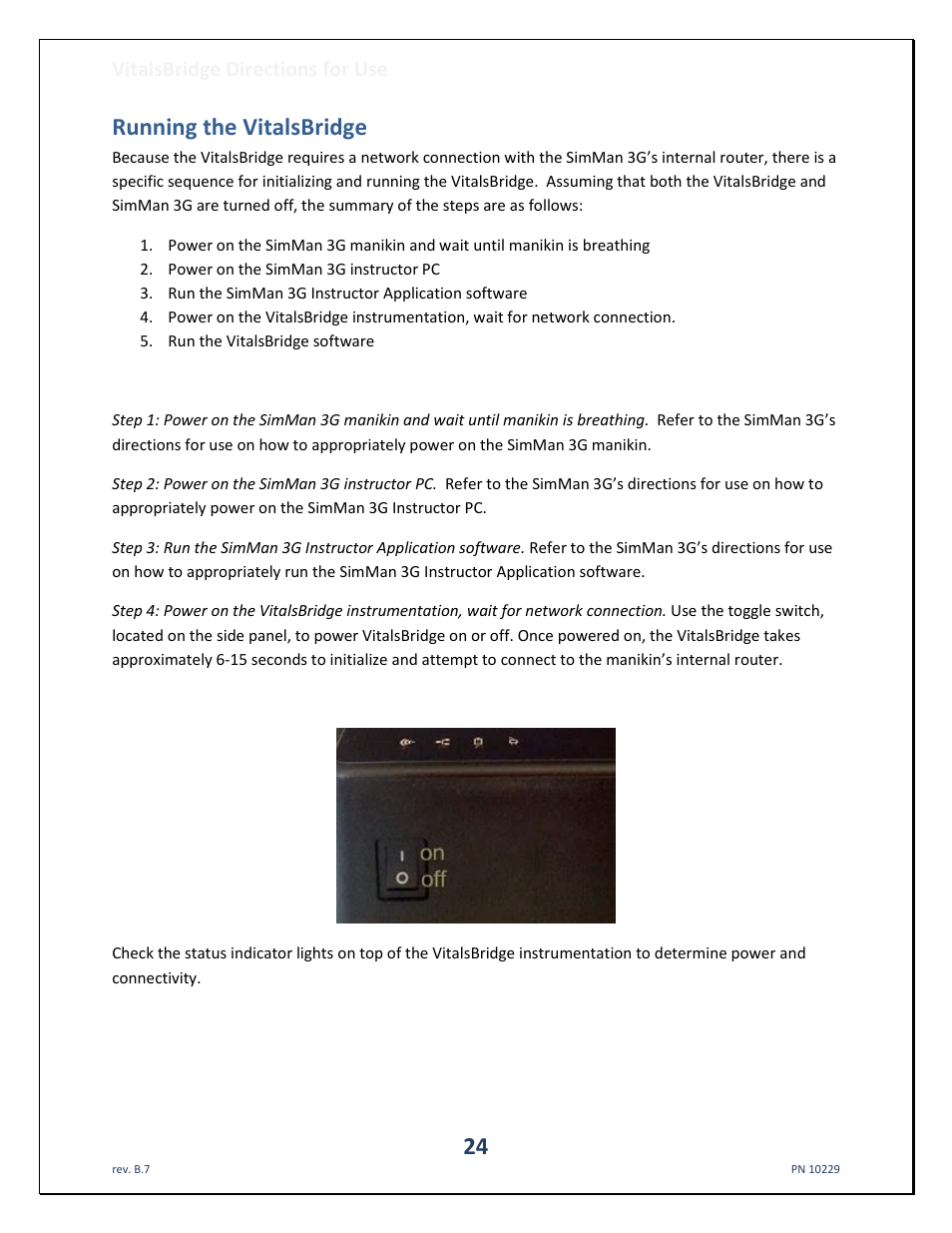Running the vitalsbridge, Vitalsbridge directions for use | Laerdal VitalsBridge User Manual | Page 25 / 39