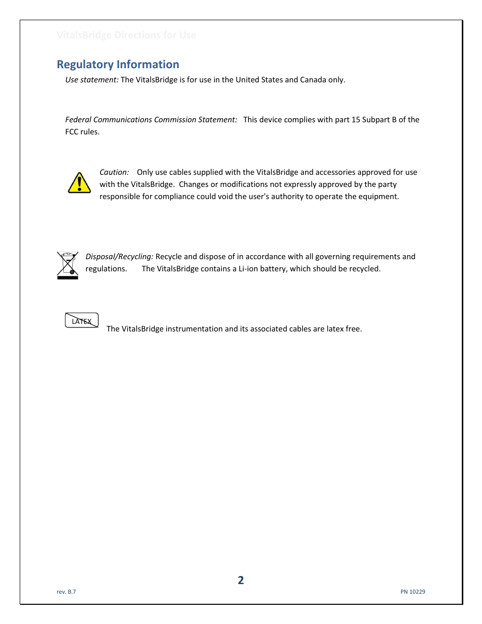 Regulatory information, Vitalsbridge directions for use | Laerdal VitalsBridge User Manual | Page 3 / 39