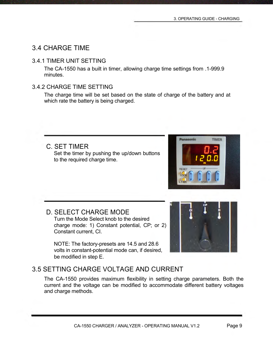 4 charge time, C. set timer, D. select charge mode | 5 setting charge voltage and current | Lamar Technologies CA 1550 User Manual | Page 11 / 41