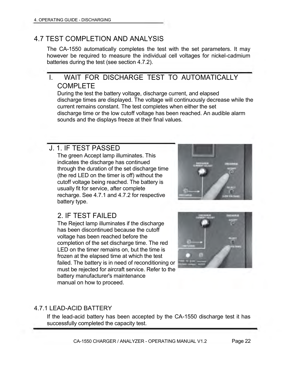 7 test completion and analysis, J. 1. if test passed, If test failed | Lamar Technologies CA 1550 User Manual | Page 24 / 41