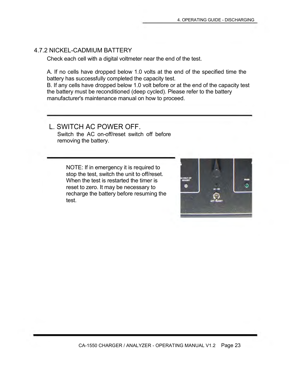 L. switch ac power off | Lamar Technologies CA 1550 User Manual | Page 25 / 41