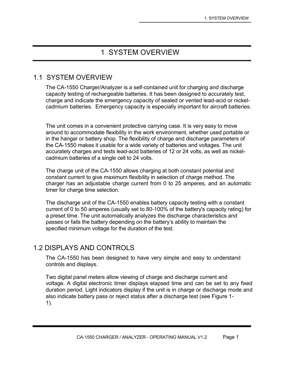 1 system overview, 2 displays and controls | Lamar Technologies CA 1550 User Manual | Page 3 / 41