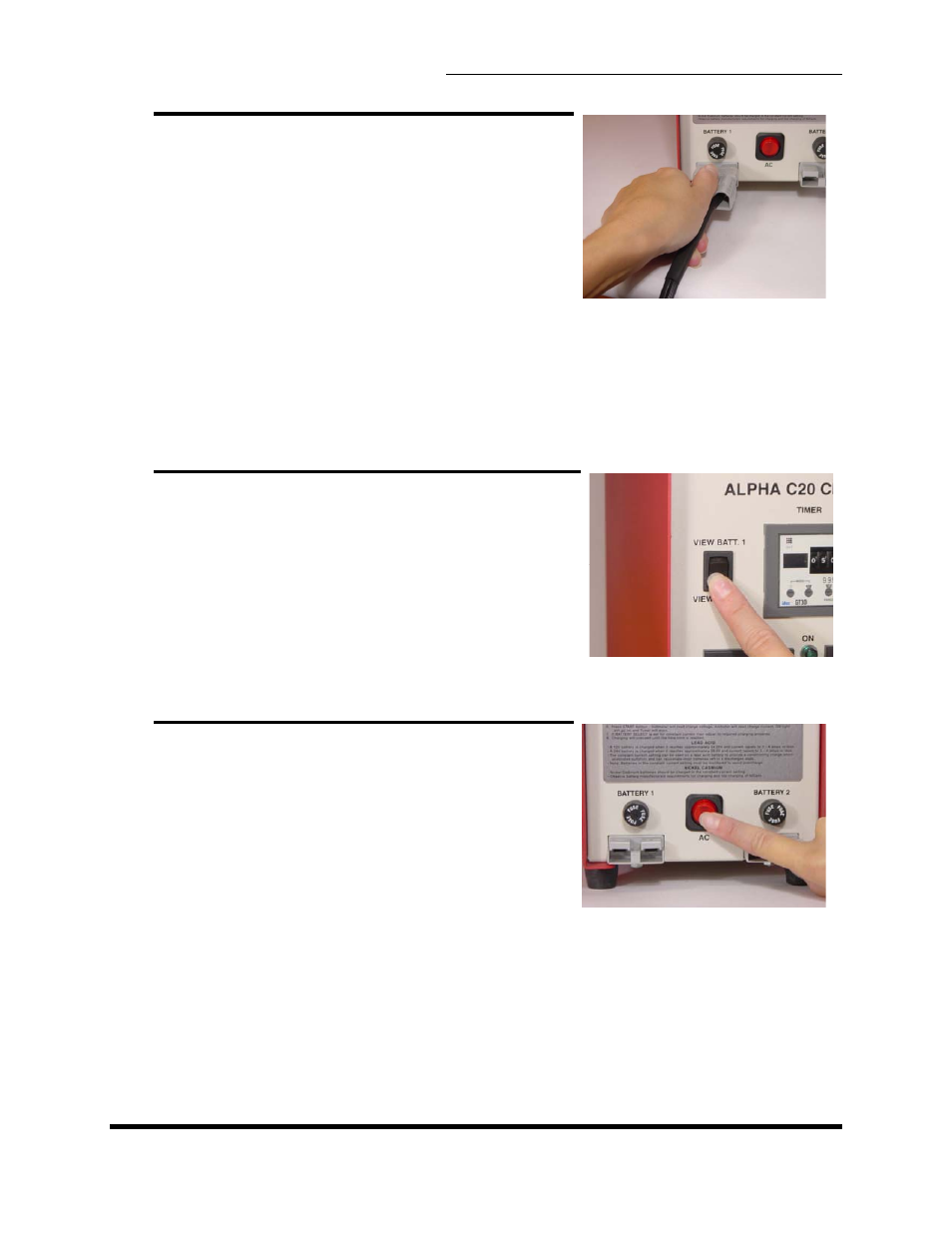 E. connect one or two batteries, F. set battery view, G. switch on mains power | Lamar Technologies Alpha C-25 User Manual | Page 12 / 24
