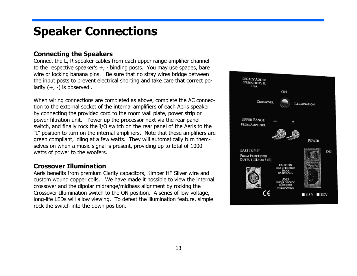Speaker connections | Legacy Audio AERIS User Manual | Page 13 / 29