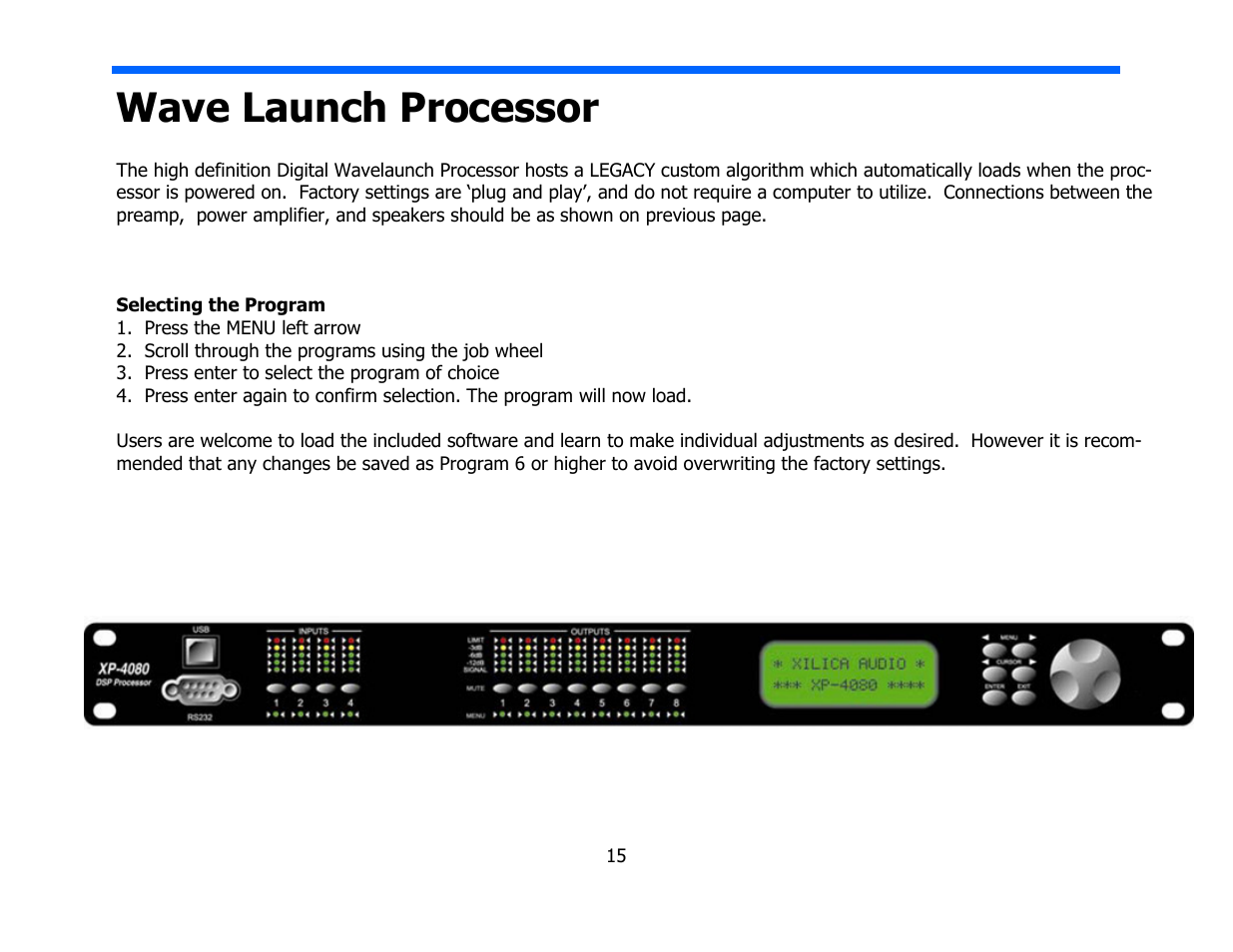 Wave launch processor | Legacy Audio AERIS User Manual | Page 15 / 29