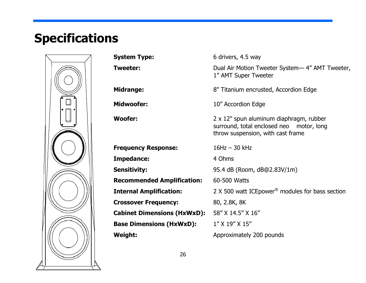 Specifications | Legacy Audio AERIS User Manual | Page 26 / 29