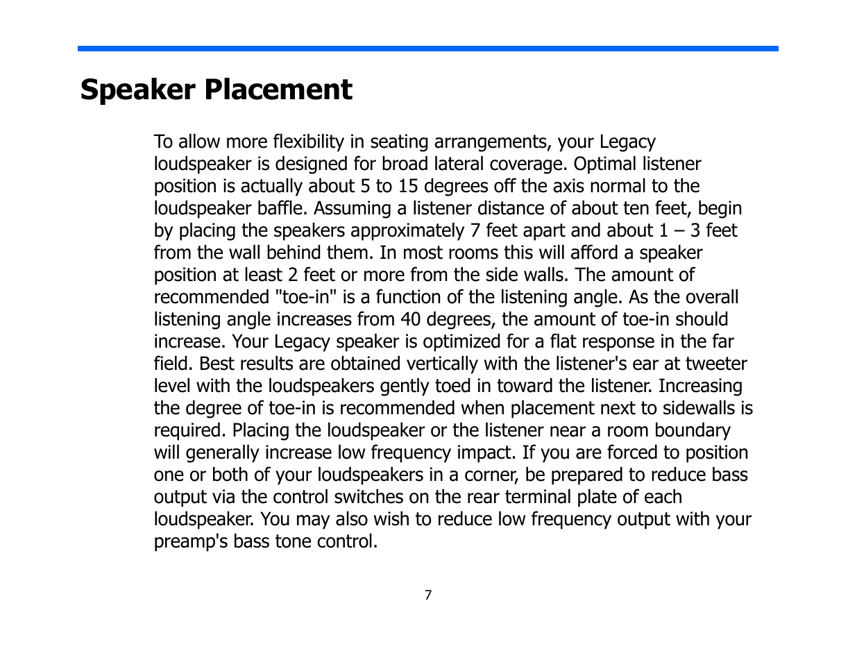 Speaker placement | Legacy Audio Classic HD User Manual | Page 7 / 22
