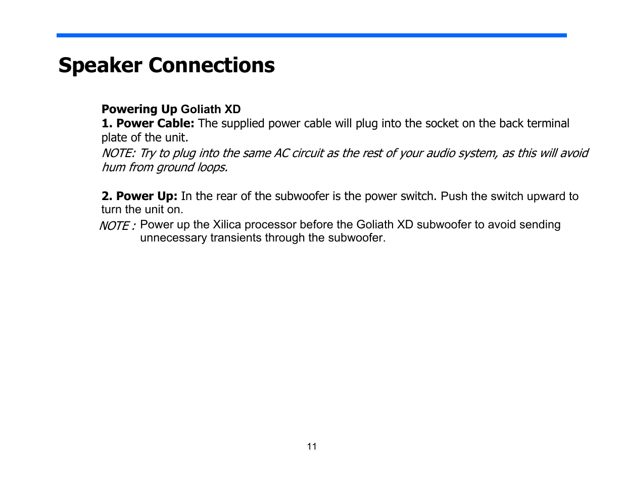 Speaker connections | Legacy Audio Goliath XD User Manual | Page 11 / 26