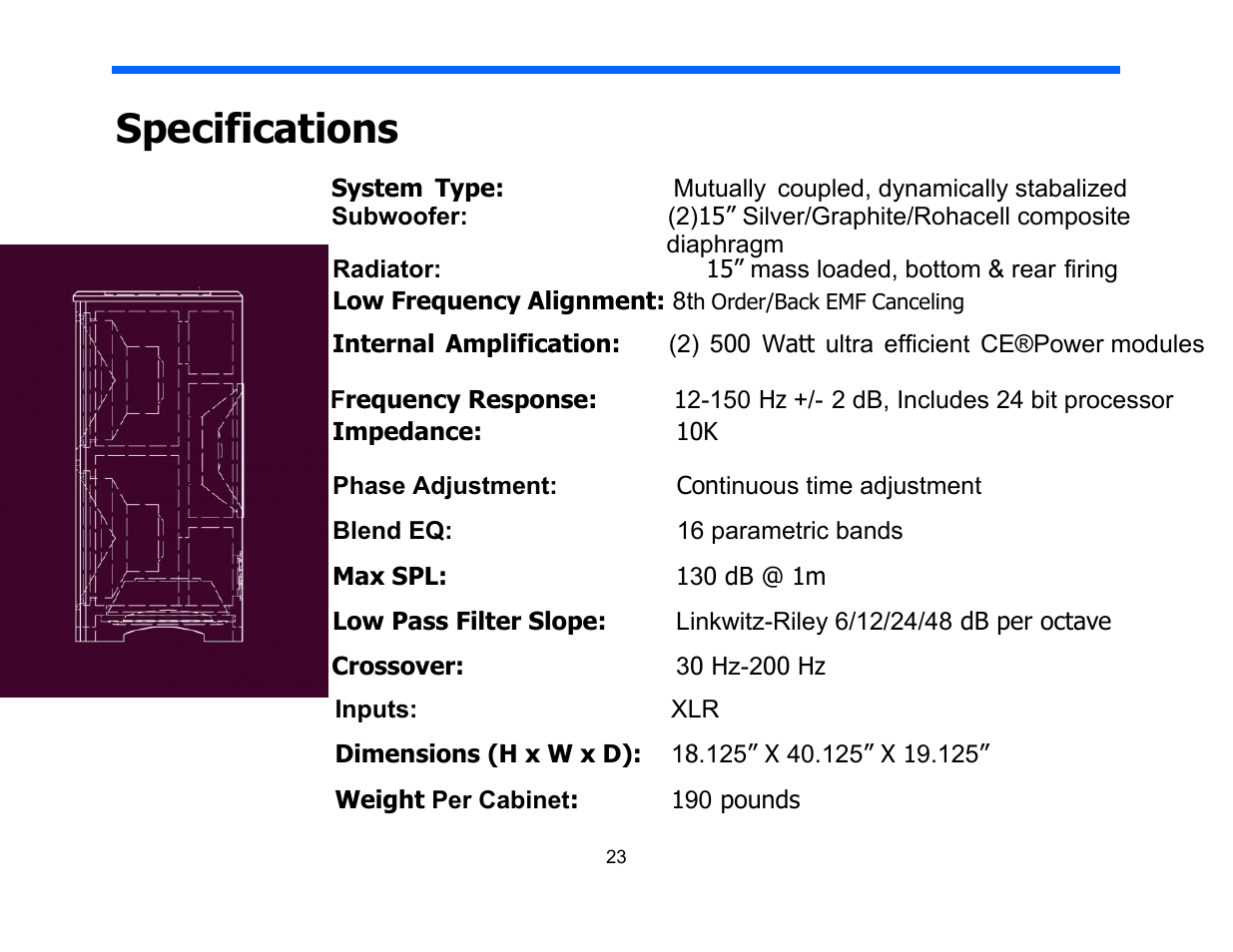 Specifications | Legacy Audio Goliath XD User Manual | Page 23 / 26