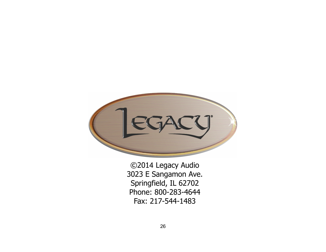 Legacy Audio Goliath XD User Manual | Page 26 / 26